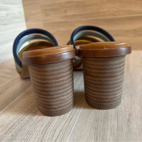 Madewell The Addie High Heel Leather Strappy Mule Blue Horizon Multi Size 9 - Picture 4 of 11